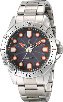 

Peugeot Black14130 Peugeot Men's Solar Powered Silver Stainless Steel Bracelet Orange Face Dress Bracelet Watch 1021 Watch - For Men