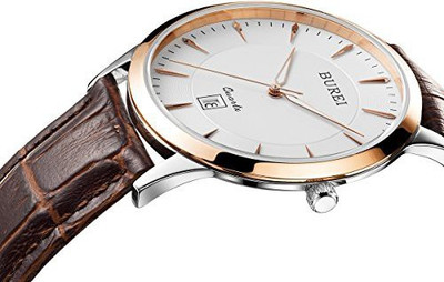 

BUREI White 16278 BUREI Mens Simple Dress Quartz Watches with Simple Dial Date Calendar Calfskin Leather (rose gold) Watch - For Men