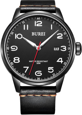 

BUREI Black23445 BUREI Men's Unique Quartz Wrist Watches with Stainless Steel Luminous Dial with Black Leather Band Watch - For Men