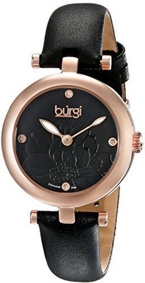 

Burgi Black 16071 Burgi Women's BUR128BKR Diamond Accented Flower Dial Rose Gold & Black Leather Strap Watch Watch - For Women