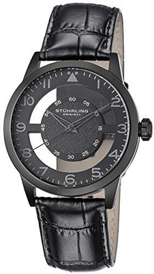 

Stuhrling Original Black 16029 Stuhrling Original Men's 650.04 Aviator Quartz Transparent Dial Leather-Strap Black Watch Watch - For Men