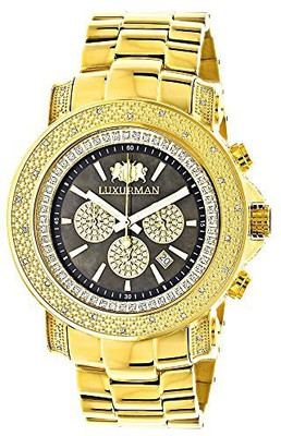 

Luxurman Black14859 Black Dial LUXURMAN Diamond Watch 0.75ct Yellow Gold Plated Escalade Watch - For Men