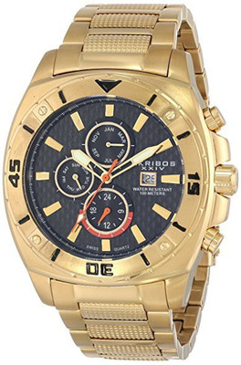 

Akribos XXIV black11058 Akribos XXIV Men's AK652YG Grandiose Swiss Multifunction Black Carbon Fiber Dial Gold-tone Stainless Steel Bracelet Watch Hybrid Watch - For Men