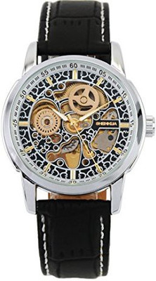 

GuTe Mechanical Black14667 Gute Gorgeous Pattern Mechanical Watch See Through Skeleton Gold Hands Auto Self-wind Wristwatch Unisex Watch - For Men