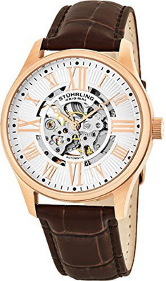 

Stuhrling Original silver11661 Stuhrling Original Mens Stainless Steel, Rose Gold Plated, Automatic Watch, Silver Skeleton Dial, Brown Leather Band, 747 Series Watch - For Men