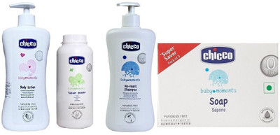 

Chicco 500 ml body lotion, 500 ml no dears shampoo and baby talcum powder 100 gram(NA)