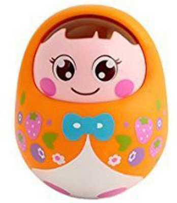 

IndusBay Push And Shake Wobbling Tumbler doll Non Toxic Durable Roly Poly with Soothing bell sound - Orange Rattle(Orange)