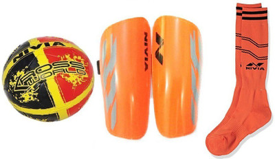 

Nivia Combo Of Three - One 'Kross World' Football (Size-5) ,One Pair Of Socks and one pair of shin guard (Size-large) (Color On Availability)- Football Kit