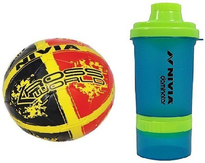 

Nivia Combo of two - one 'kross world' football (Size-5) and one 'Dominator' Shaker (Color on availability)- Football Kit