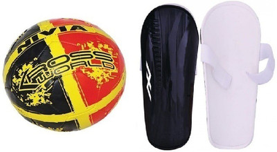 

Nivia Combo of two - one 'kross world' football (Size-5) and one Pair of 'Wisdom' Shin guard (size-Large) (Color on availability)- Football Kit