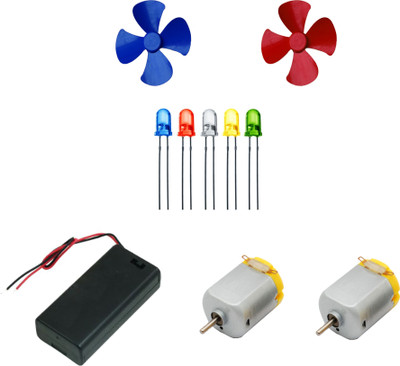 

APTECHDEALS 2Pcs 3V to 9V DC Flat Small Size Toy Motor and Multi Color 2 Pcs Toy Motor Fan + 5 PC LED + AA 2 Cell Battery Holder with On Off Switch(Multicolor)