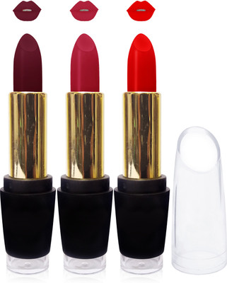 

Seven cosmetics makeup day night matte lipstick super fashion kiss proff non transfer set of 3 color(d brown,hot red,red)