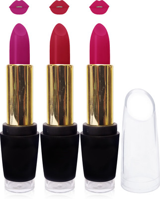

Seven cosmetics makeup day night matte lipstick super fashion kiss proff non transfer set of 3 color(purple,hot red,pink)