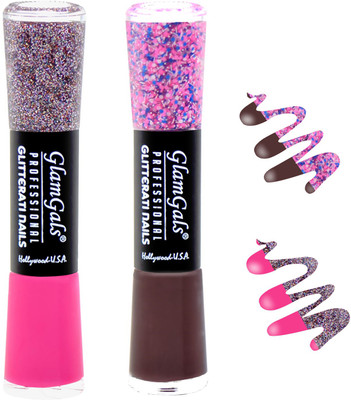 

GlamGals combo of 2 Glitterati Nail Polish Pink, Wine(Pack of 2)