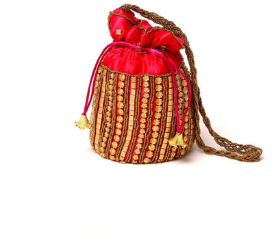 

Kolorfish Indian Vibrant & Designer, Traditional Potli for Party-Wedding-Festival Gifting/ Jewellery Pouch/ Coin Pouch/ Make up bag Red 1 piece Potli(Red)