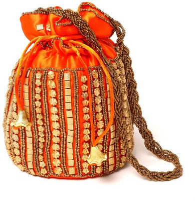 

Kolorfish Indian Vibrant & Designer, Traditional Potli for Party-Wedding-Festival Gifting/ Jewellery Pouch/ Coin Pouch/ Make up bag Orange Potli(Orange)
