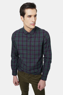BASICS Men Checkered Casual Green Shirt