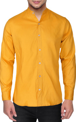 YOUTHQUAKE Men Solid Casual Yellow Shirt