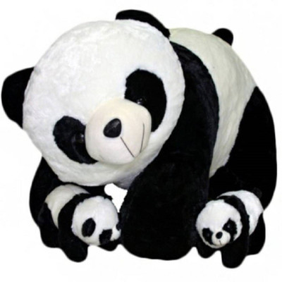 

Swastikunj Soft Panda With Two Baby - 20 cm(White, Black)