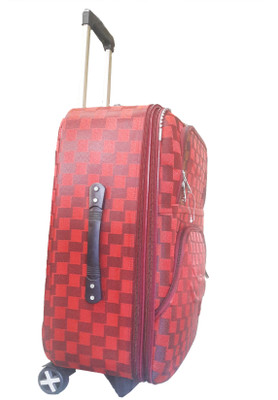 

Aqeeq Red Checks Best Branded Double Front Pocket Travel Luggage Trolley Suitcase Bag (Brown,Red,Turquoise,Purple) Cabin Luggage -  inch(Red