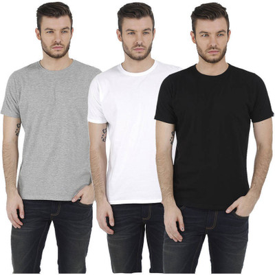 BASICS Solid Men Round Neck Black T-Shirt