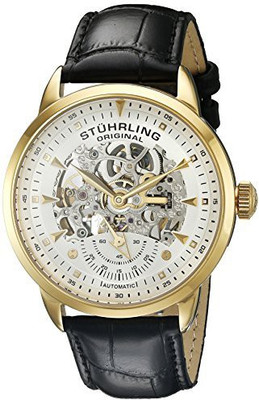 

Stuhrling Original Silver 4065 Stuhrling Men's 133.33352 Symphony Automatic Gold-Plated Black Leather Strap Watch Watch - For Men