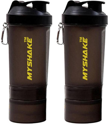 

MyShake Black Smart Protein Shaker Bottle For Gym 600 ml Shaker(Pack of 2, Black)