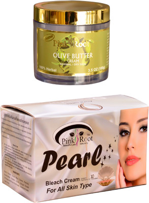 Pink Root Pearl Bleach 250gm, Olive Butter Cream 100gm(Set of 2)