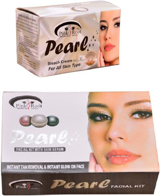 

Pink Root Pearl Bleach 250gm, Pearl Facial Kit 83gm(Set of 2)