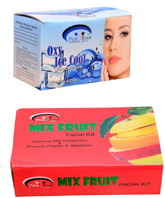 

Pink Root Oxy Ice Cool Bleach 250gm, Mix Fruit Facial Kit 83gm(Set of 2)
