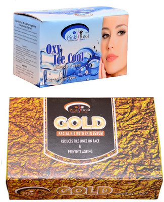 

Pink Root Oxy Ice Cool Bleach 250gm, Gold Facial Kit 83gm(Set of 2)