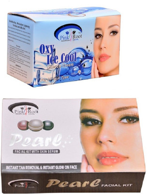 

Pink Root Oxy Ice Cool Bleach 250gm, Pearl Facial Kit 83gm(Set of 2)
