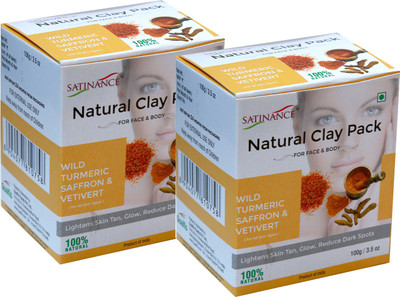 

Satinance Natural Clay Pack Wild Turmeric, Saffron & Vetivert 100g - (Pack of 2) ( Ligtens Skin Tone, Glow, Reduce Dark Spots)(200 g)