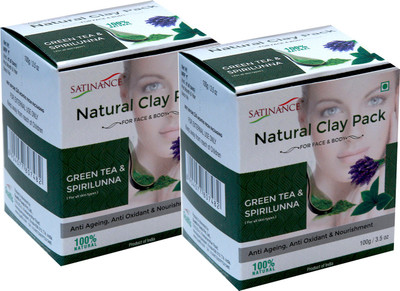 

Satinance Natural Clay Pack Green Tea & Spirilunna – 100g (Pack of 2) - ( Anti Ageing, Anti Oxidant & Nourishment)(200 g)