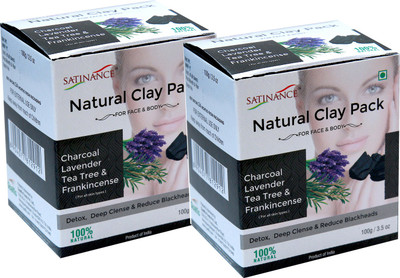 

Satinance Natural Clay Pack Charcoal, Lavender, Tea Tree & Frankincense – 100g (Pack of 2) ( Detox, Deep clense & Reduce Blackheads)(200 g)