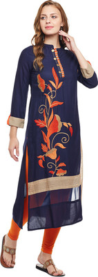 Anaisa Women Embroidered Straight Kurta(Blue)