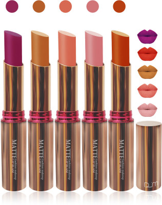 

Femina09 velvet matte lady blam Enriched with Vitamin E lipstick women fashion color cosmetics makeup combo set of 5(orange, purple,skin brown,pink,l brown, 25 g)