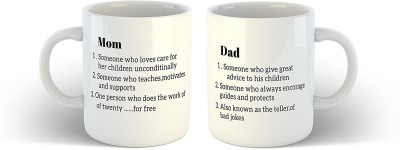 iKraft Parent’s Gift Mom & Dad Definitions –s for Mom and Dad, Mother's Day Gifts Father’s Day Gifts Printed Ceramic Coffee Mug(330 ml, Pack of 2)