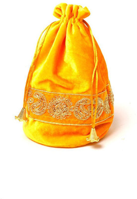

Kolorfish Velvet Single Border Indian Vibrant & Designer, Traditional Potli for Party-Wedding-Festival Gifting/ Jewellery Pouch/ Coin Pouch/ Make up bag Yellow 2 pieces Potli(Yellow)