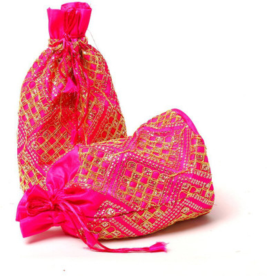 

Kolorfish Sequence Square Indian Vibrant & Designer, Traditional Potli for Party-Wedding-Festival Gifting/ Jewellery Pouch/ Coin Pouch/ Make up bag - 2 piece Potli(Pink)