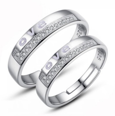 MYKI King & Queen S Sterling Silver Swarovski Zirconia 24K White Gold Plated Ring Set