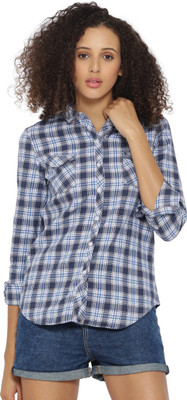CAMPUS SUTRA Women Checkered Casual Blue Shirt