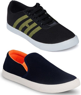 

Long Walk Stylish Pack of 2 Slip-On & Trendy Sneakers For Men(Black, Orange