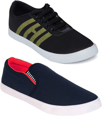 

Long Walk Stylish Pack of 2 Slip-On & Trendy Sneakers For Men(Black, Red