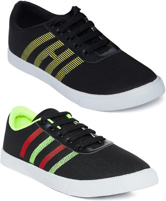 

Long Walk Stylish Pack of 2 Canvas Sneakers For Men(Black, Green