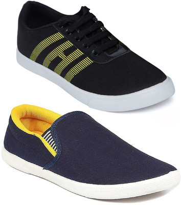 

Long Walk Stylish Pack of 2 Slip-On & Trendy Sneakers For Men(Black, Yellow