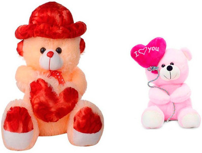 

ATTRACTIVE 1 Feet Soft Cute Sitting Cap & Heart Teddy Bear With 15 cm Small Little Balloon Teddy - 32 cm(Cream/Pink)