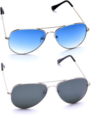 Azmani Aviator Sunglasses(Black, Blue)