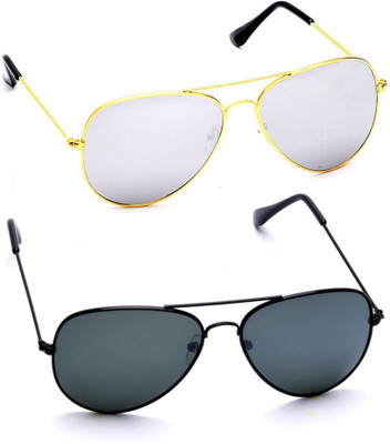 

Azmani Aviator Sunglasses(Black, Silver)