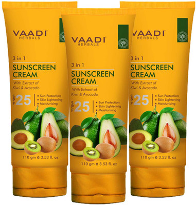 

vaadi Sunscreen Cream SPF-25 with Extracts of Kiwi & Avocado 110ml x 3 pack - SPF 25 NA(330 g)
